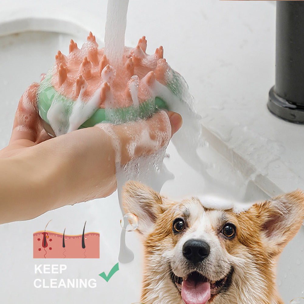2-in-1 Pet Bath Brush with Soap Dispenser for Grooming