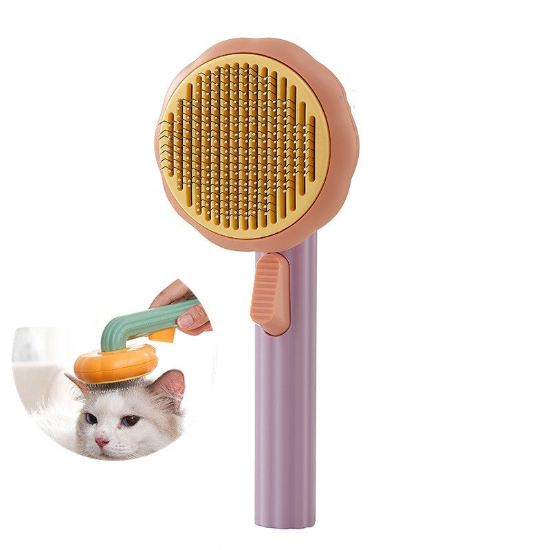 Handheld Cat Brush Self-Cleaning Steel Comb for Hair Removal