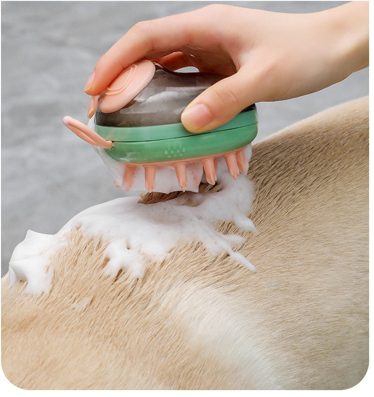 2-in-1 Pet Bath Brush with Soap Dispenser for Grooming