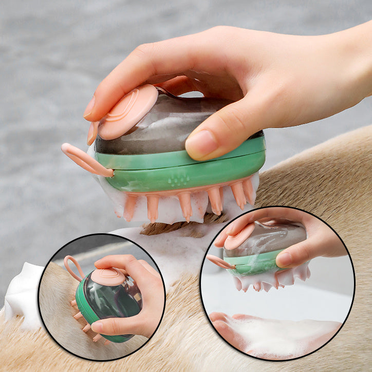 2-in-1 Pet Bath Brush with Soap Dispenser for Grooming
