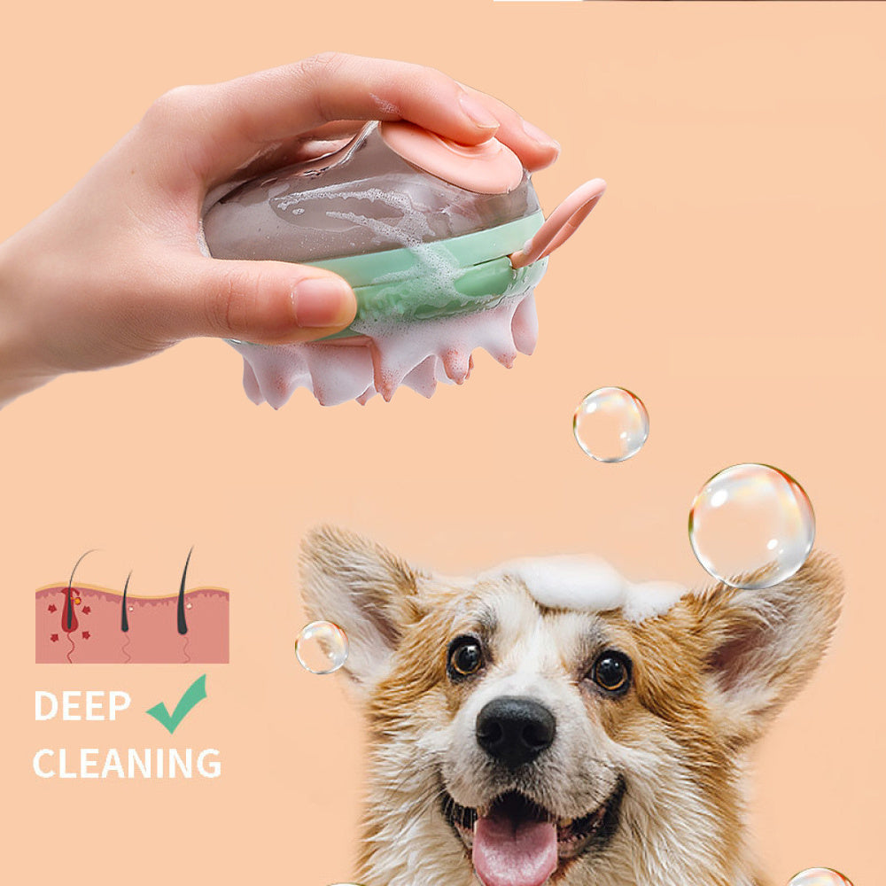 2-in-1 Pet Bath Brush with Soap Dispenser for Grooming